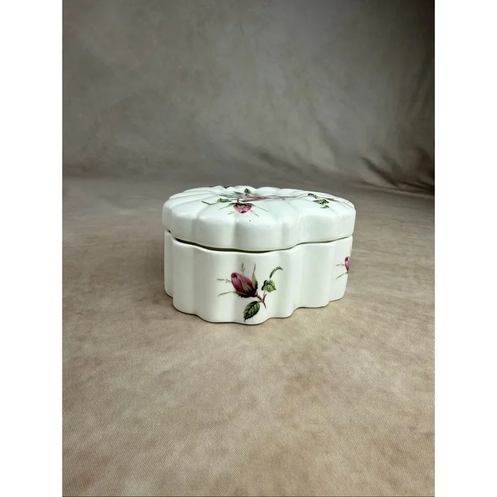 Vintage Fine Bone China Trinket Box Heart Cottagecore Roses